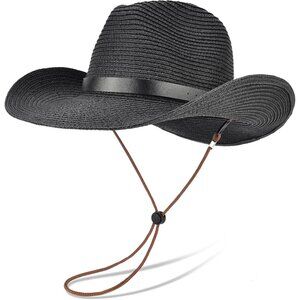 SHAPEABLE Floppy Sun Hat Wide Birm Fedora Panama Hat for Men & Women-Black